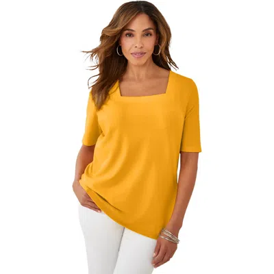 Jessica London Stretch Cotton Square Neck Tee In Yellow