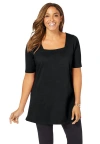 Jessica London Stretch Cotton Square Neck Tunic In Black