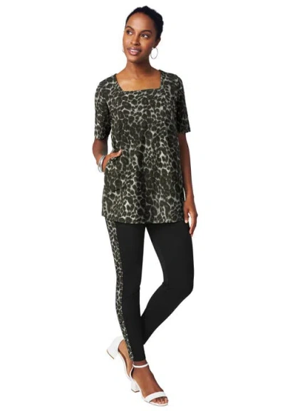 Jessica London Stretch Cotton Square Neck Tunic In Black
