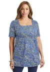 Jessica London Stretch Cotton Square Neck Tunic In Blue