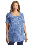 Jessica London Stretch Cotton Square Neck Tunic In Blue