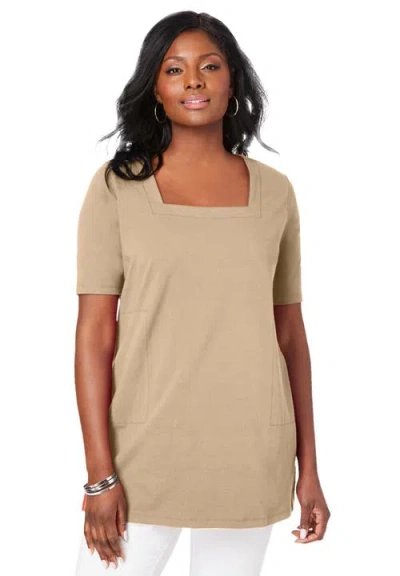 Jessica London Stretch Cotton Square Neck Tunic In Gray