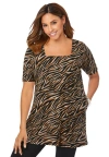 Jessica London Stretch Cotton Square Neck Tunic In Multi