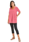 Jessica London Stretch Cotton Square Neck Tunic In Pink