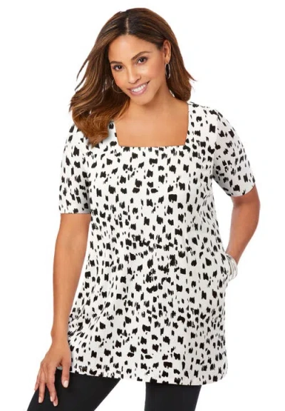 Jessica London Stretch Cotton Square Neck Tunic In White
