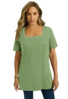 Jessica London Stretch Cotton Studded Square Neck Tunic In Green