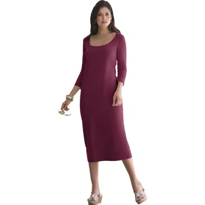 Jessica London Stretch Cotton T-shirt Dress In Burgundy