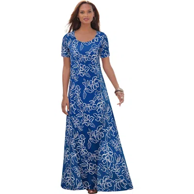 Jessica London Stretch Cotton T-shirt Maxi Dress In Blue