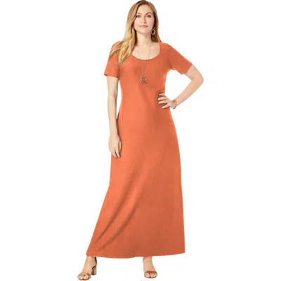 Jessica London Stretch Cotton T-shirt Maxi Dress In Orange