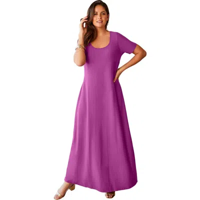 Jessica London Stretch Cotton T-shirt Maxi Dress In Purple
