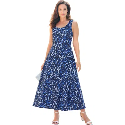 Jessica London Stretch Cotton Tank Maxi Dress In Blue