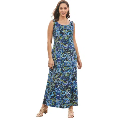 Jessica London Stretch Cotton Tank Maxi Dress In Blue