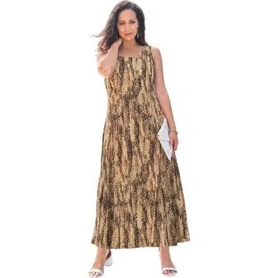 Jessica London Stretch Cotton Tank Maxi Dress In Brown