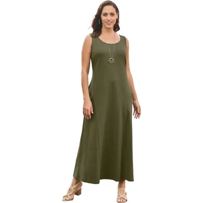 Jessica London Stretch Cotton Tank Maxi Dress In Green