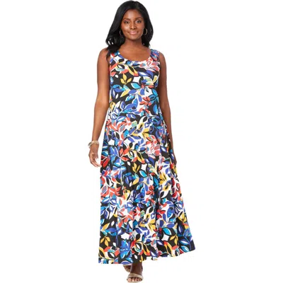 Jessica London Stretch Cotton Tank Maxi Dress In Multi