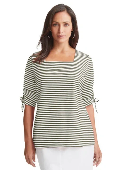 Jessica London Stretch Cotton Tie Sleeve Square Neck Tee In Multi