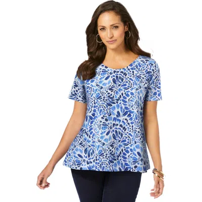 Jessica London Stretch Cotton Trapeze Tee In Blue