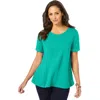 Jessica London Stretch Cotton Trapeze Tee In Green
