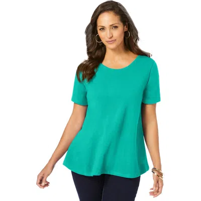 Jessica London Stretch Cotton Trapeze Tee In Green