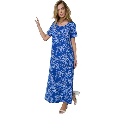 Jessica London Stretch Cotton T-shirt Maxi Dress In Dark Sapphire Floral