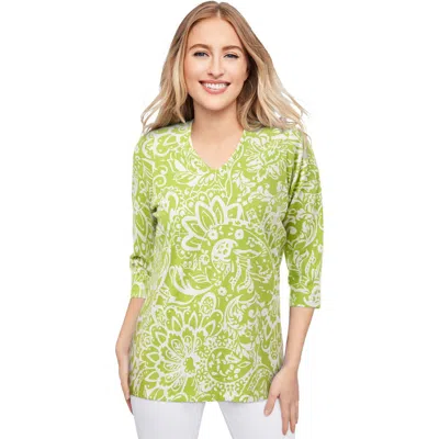 Jessica London Stretch Cotton V-neck Tee In Multi
