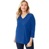 Jessica London Stretch Cotton V-neck Tee In Blue