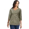 Jessica London Stretch Cotton V-neck Tee In Green