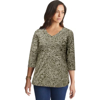 Jessica London Stretch Cotton V-neck Tee In Green