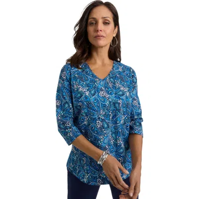 Jessica London Stretch Cotton V-neck Tee In Multi