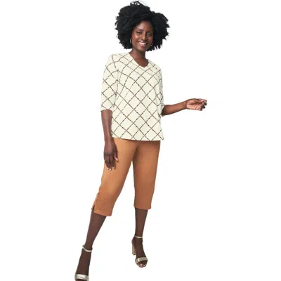 Jessica London Stretch Cotton V-neck Tee In Multi