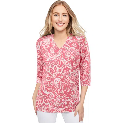Jessica London Stretch Cotton V-neck Tee In Pink