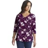 Jessica London Stretch Cotton V-neck Tee In Purple