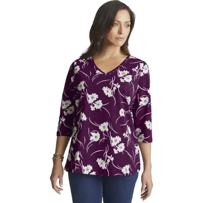 Jessica London Stretch Cotton V-neck Tee In Purple