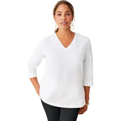 Jessica London Stretch Cotton V-neck Tee In White
