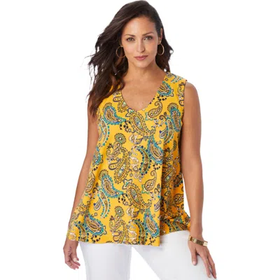 Jessica London Stretch Cotton V-neck Trapeze Tank In Multi