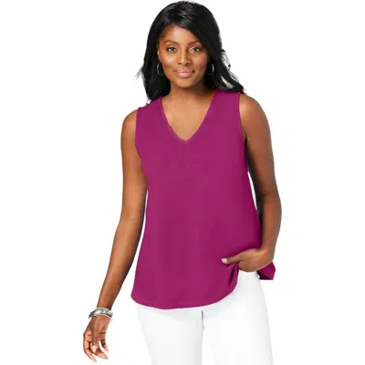 Jessica London Stretch Cotton V-neck Trapeze Tank In Pink
