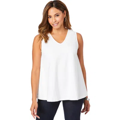 Jessica London Stretch Cotton V-neck Trapeze Tank In White