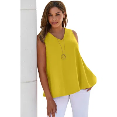 Jessica London Stretch Cotton V-neck Trapeze Tank In Yellow