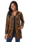Jessica London Stretch Cotton Zip Front Hi-low Jacket In Animal Print