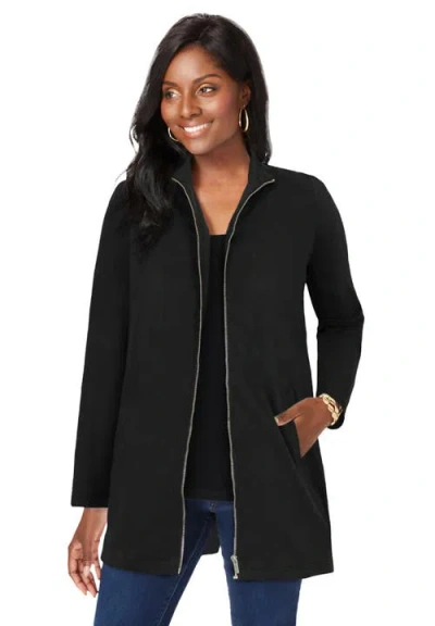 Jessica London Stretch Cotton Zip Front Hi-low Jacket In Black