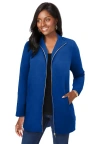 Jessica London Stretch Cotton Zip Front Hi-low Jacket In Blue