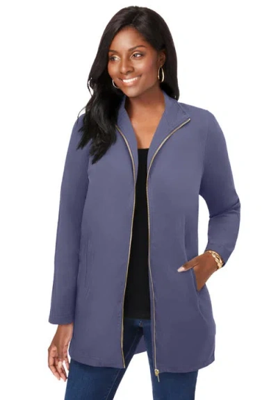 Jessica London Stretch Cotton Zip Front Hi-low Jacket In Blue