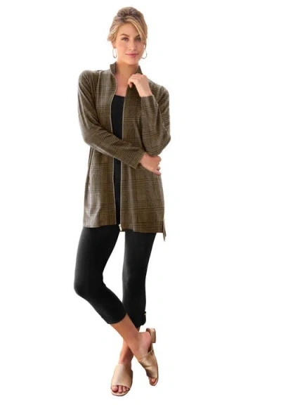 Jessica London Stretch Cotton Zip Front Hi-low Jacket In Green