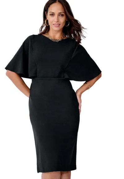 Jessica London Stretch Crepe Cape Sheath Dress In Black