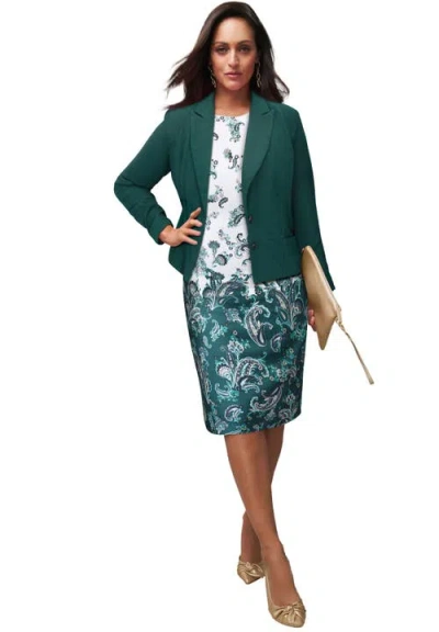 Jessica London Stretch Crepe Single-breasted Jacket Dress In Green