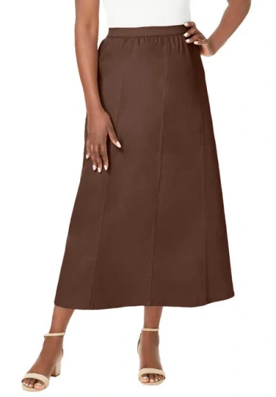 Jessica London Stretch Denim Jegging Skirt In Brown