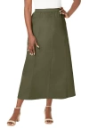 Jessica London Stretch Denim Jegging Skirt In Green