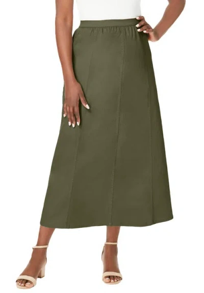 Jessica London Stretch Denim Jegging Skirt In Green