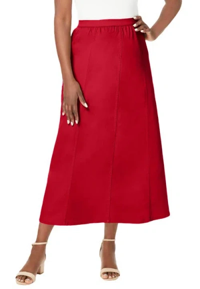 Jessica London Stretch Denim Jegging Skirt In Red