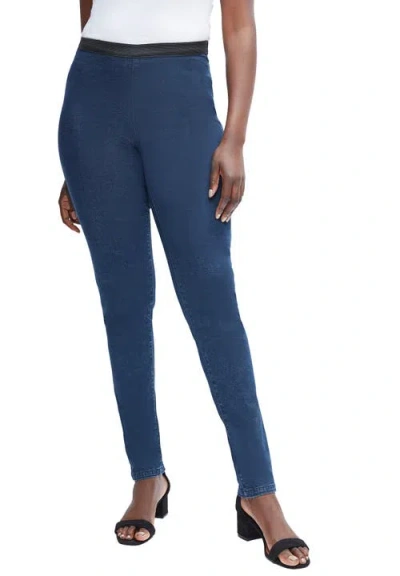 Jessica London Stretch Denim Straight-leg Jegging In Blue
